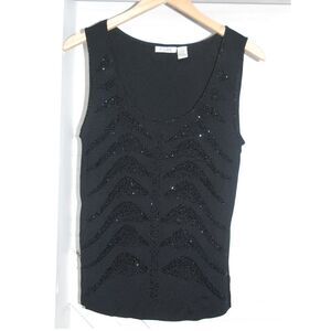 Vintage sleeveless top Ravel beaded black shirt skeleton ribs womens‎ large